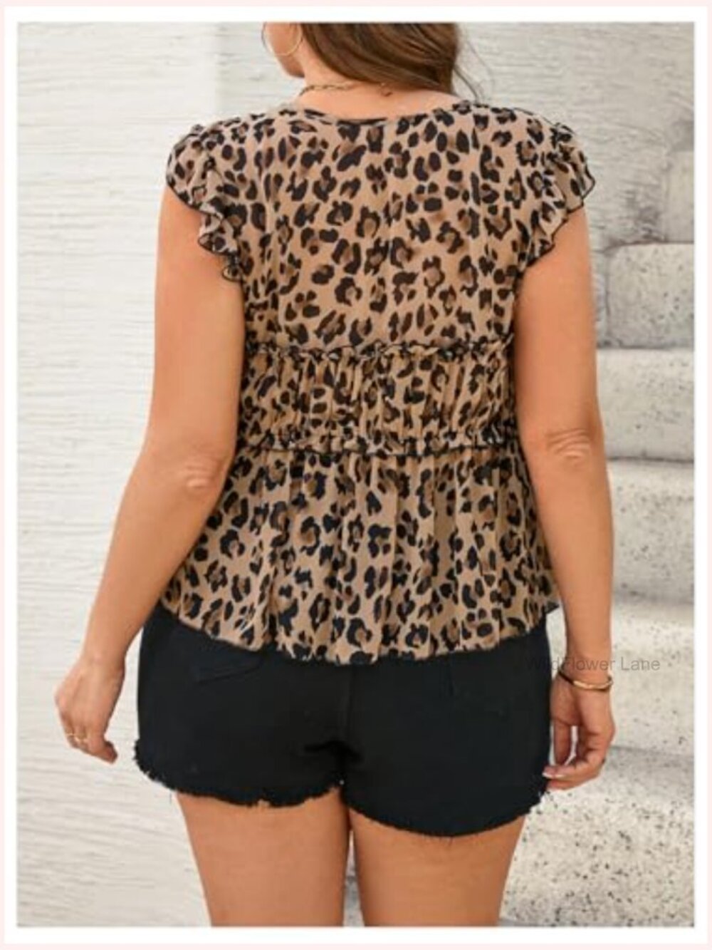 Plus Size Sleeveless Chiffon Blouse Leopard Print Ruffle Tie Front Peplum Top - Picture 2 of 5